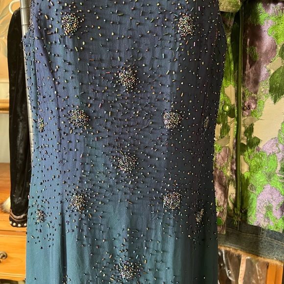 He Matadi be Seth Mehta Blue Green Ombre Beaded Full Length Gown Sz. L - Picture 6 of 7